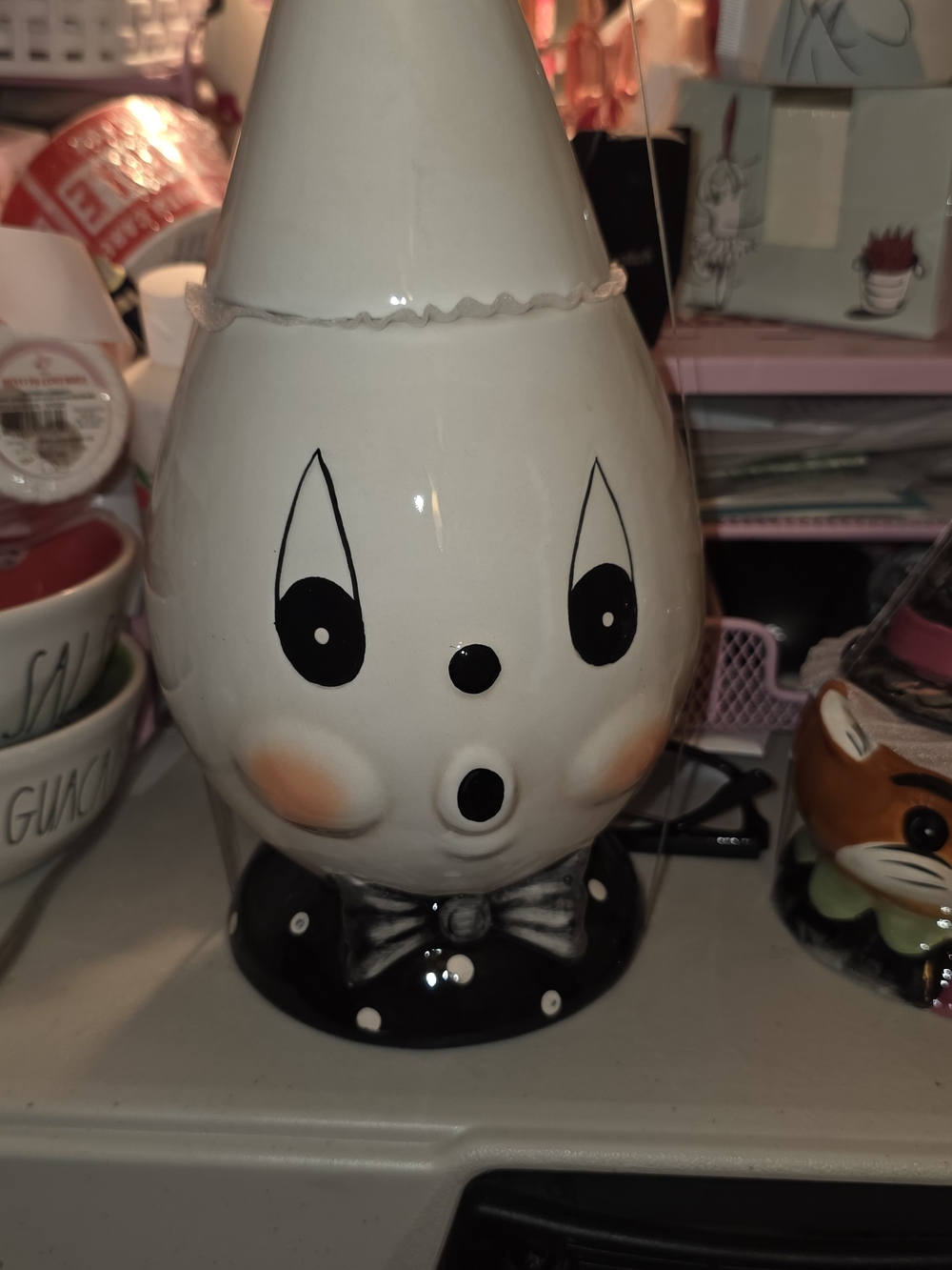Whimsical Ceramic Clown Accent Figurine in White and Black